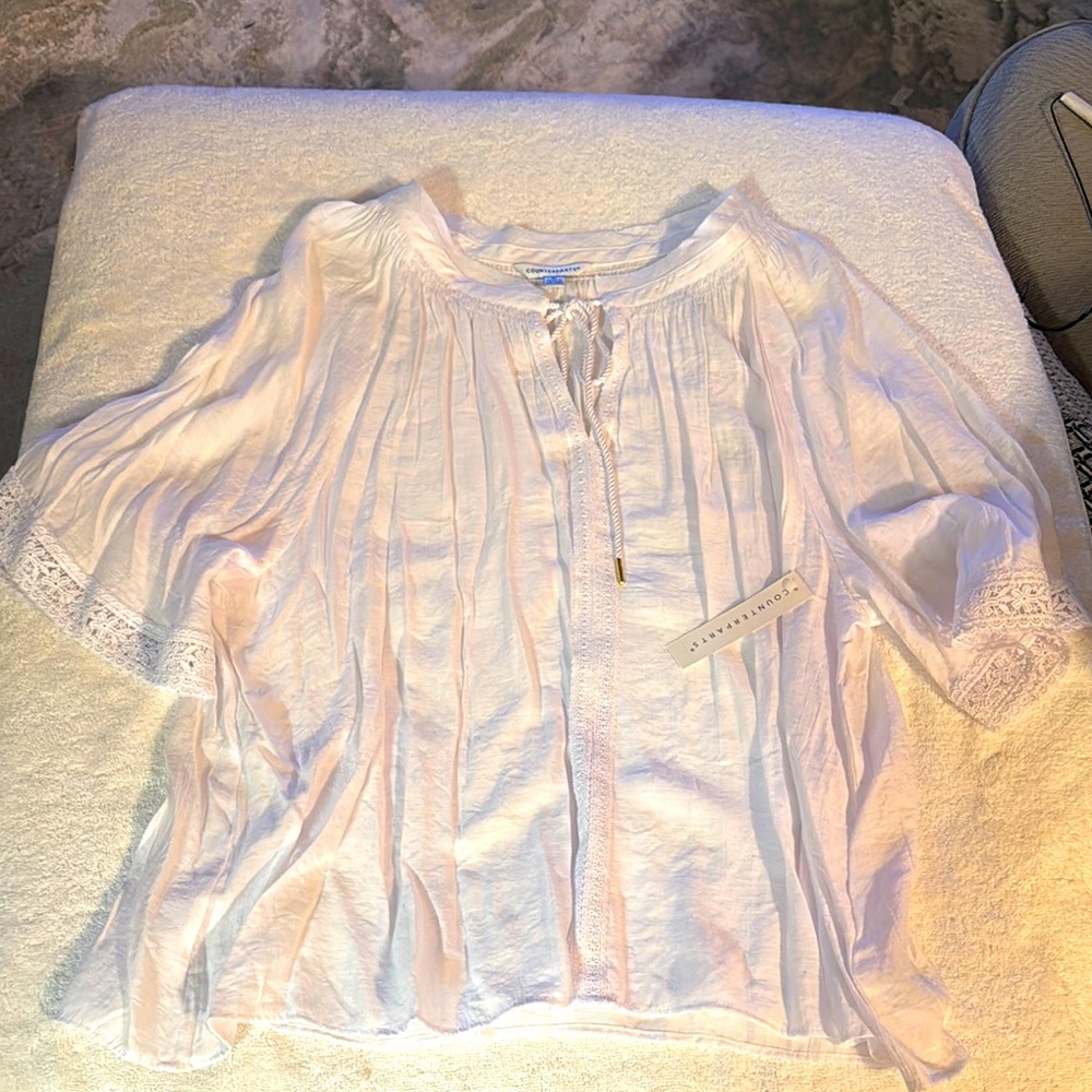 Sundance White Peasant Blouse with Lace Trim